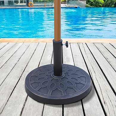 Round Decorative Cast Stone Umbrella Holder Base, 17.75-inch, Bronze Finish