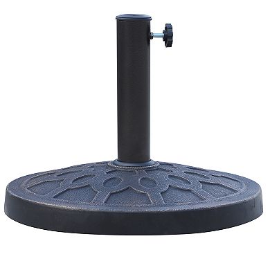 Round Decorative Cast Stone Umbrella Holder Base, 17.75-inch, Bronze Finish