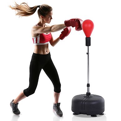 Soozier Punching Bag Free Standing w/ Boxing Gloves Height Adjustable Boxing Ball Set Great For Training Exercise Fitness and Stress Relief Red