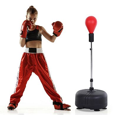 Soozier Punching Bag Free Standing w/ Boxing Gloves Height Adjustable Boxing Ball Set Great For Training Exercise Fitness and Stress Relief Red