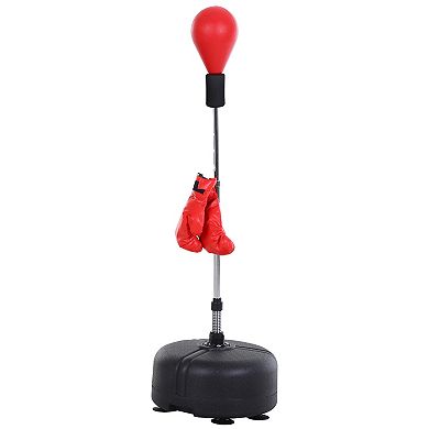 Soozier Punching Bag Free Standing w/ Boxing Gloves Height Adjustable Boxing Ball Set Great For Training Exercise Fitness and Stress Relief Red