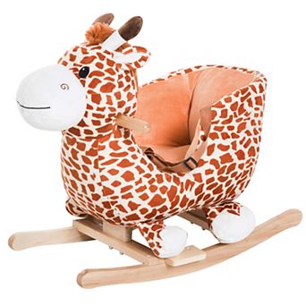Qaba Kids Plush Rocking Horse Giraffe Style Themed Ride On Chair Toy With Sound Brown