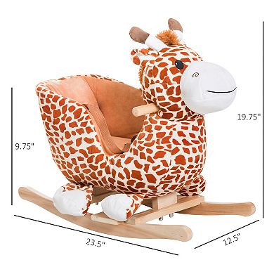 Qaba Kids Plush Rocking Horse Giraffe Style Themed Ride On Chair Toy With Sound Brown