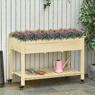Outdoor/indoor Raised Garden Bed On Wheels W/ Non-woven Bag & Storage Shelf Below