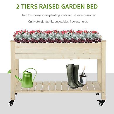 Outsunny 47" x 21" Raised Garden Bed, Elevated Wooden Planter Box,
