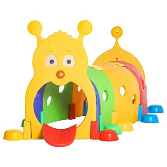 Qaba Caterpillar Play Tunnel Crawling Toy Indoor and Outdoor Kids Tunnel 59" Long for 3-6 Year Olds, 4 Sections, Multicolor