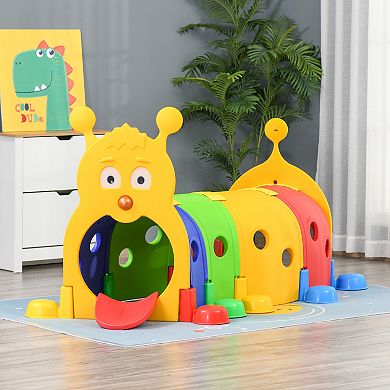 Qaba Caterpillar Play Tunnel Crawling Toy Indoor and Outdoor Kids Tunnel 59" Long for 3-6 Year Olds, 4 Sections, Multicolor