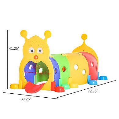 Qaba Caterpillar Play Tunnel Crawling Toy Indoor and Outdoor Kids Tunnel 59" Long for 3-6 Year Olds, 4 Sections, Multicolor