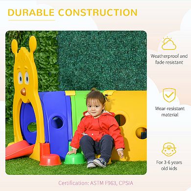 Qaba Caterpillar Play Tunnel Crawling Toy Indoor and Outdoor Kids Tunnel 59" Long for 3-6 Year Olds, 4 Sections, Multicolor