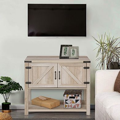 HOMCOM 2 Door Free Standing Sideboard Console Table with Bottom Shelf Entryway Oak