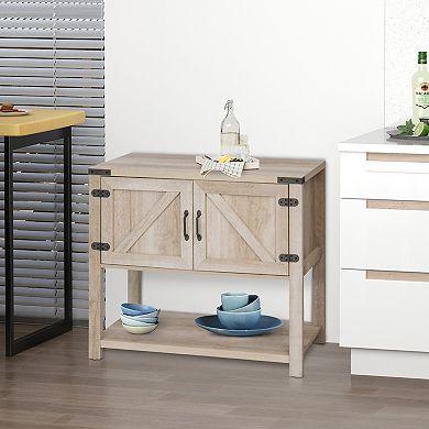 HOMCOM 2 Door Free Standing Sideboard Console Table with Bottom Shelf Entryway Oak