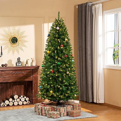 HOMCOM 7 ft Tall Pre lit Pine Artificial Christmas Tree with Realistic Branches 450 Warm White LED Lights and 1146 Tips
