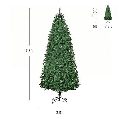 HOMCOM 7 ft Tall Pre lit Pine Artificial Christmas Tree with Realistic Branches 450 Warm White LED Lights and 1146 Tips