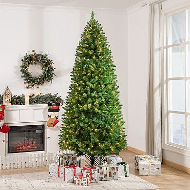 HOMCOM 7 ft Tall Pre lit Pine Artificial Christmas Tree with Realistic Branches 450 Warm White LED Lights and 1146 Tips