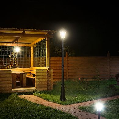 8' Outdoor Solar Light Post, All Weather, Motion Activated Sensor Lamp, Black