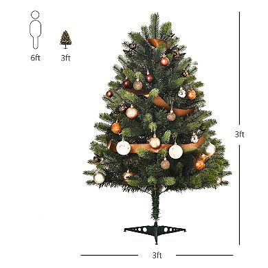 HOMCOM 3 ft Tall Lit Full Fir Artificial Christmas Tree with Realistic Branches 60 LED and 227 Tips Green