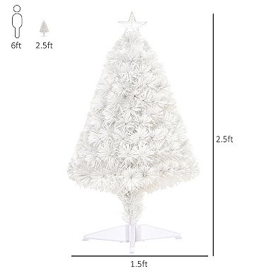 HOMCOM 2 ft Tall Pre Lit Douglas Fir Tabletop Artificial Christmas Tree with Realistic Branches Fiber Optic LED Lights and 85 Tips White
