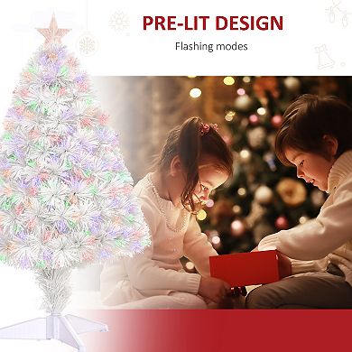 HOMCOM 2 ft Tall Pre Lit Douglas Fir Tabletop Artificial Christmas Tree with Realistic Branches Fiber Optic LED Lights and 85 Tips White