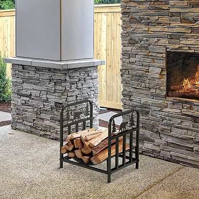17" Indoor & Outdoor Fireplace Log Holder Rack Carry Handle 110 Lb. Capacity