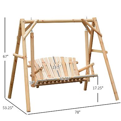 Outsunny 6' Outdoor Rustic Loveseat Solid Wood Natural Log Garden Swing Natural