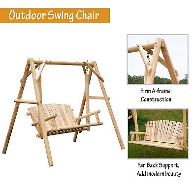 Outsunny 6' Outdoor Rustic Loveseat Solid Wood Natural Log Garden Swing Natural