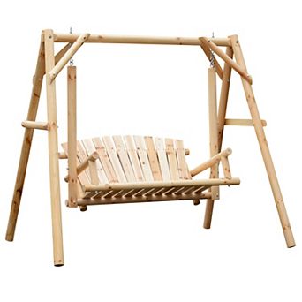 Freestanding 6.5' Wooden Loveseat Traditional Farmhouse Style Log Swing Natural