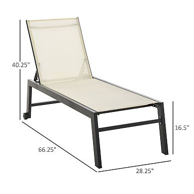 Outsunny Patio Garden Sun Chaise Lounge Chair with 5 Position Backrest 2 Back Wheels and Industrial Design Black