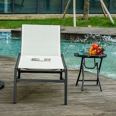 Outsunny Patio Garden Sun Chaise Lounge Chair with 5 Position Backrest 2 Back Wheels and Industrial