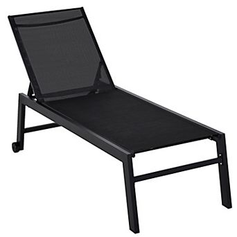 Outsunny Patio Garden Sun Chaise Lounge Chair with 5 Position Backrest 2 Back Wheels and Industrial Design Black