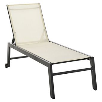 Outsunny Patio Garden Sun Chaise Lounge Chair with 5 Position Backrest 2 Back Wheels and Industrial Design Black