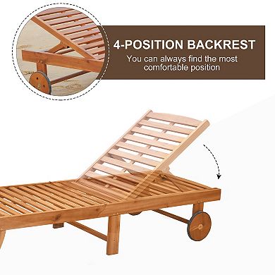 Wood Outdoor Folding Chaise Lounge Chair Beach Poolside Recliner Sunbed Wooden
