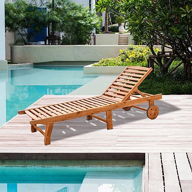 Outsunny Acacia Wood Outdoor Folding Chaise Lounge Chair Recliner Poolside