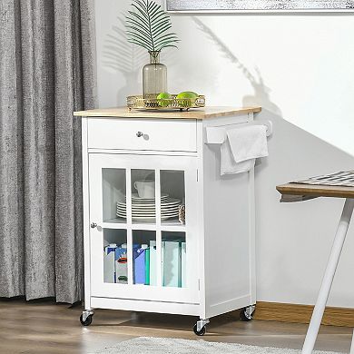 HOMCOM Mobile Serving Kitchen Island Cart Dining Table w/ Rubberwood Top Wheels