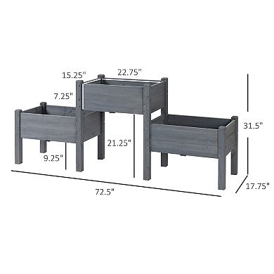 Outsunny 73" x 18" x 32" 3 Tier Raised Garden Bed w/ Three Elevated Planter Box, Freestanding Wooden Plant Stand for Vegetables, Herb and Flowers, Grey