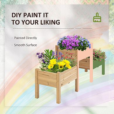 Outsunny 73" x 18" x 32" 3 Tier Raised Garden Bed w/ Three Elevated Planter Box, Freestanding Wooden Plant Stand for Vegetables, Herb and Flowers, Grey
