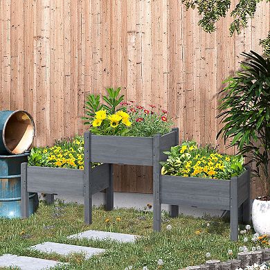 Outsunny 73" x 18" x 32" 3 Tier Raised Garden Bed w/ Three Elevated Planter Box, Freestanding Wooden Plant Stand for Vegetables, Herb and Flowers, Grey