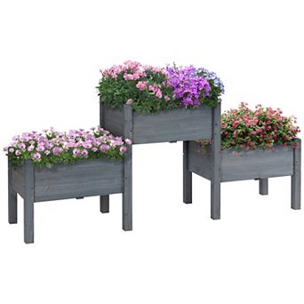 Outsunny 73" x 18" x 32" 3 tier Raised Garden Bed w/ Three Elevated Planter Box, Freestanding Wooden Plant Stand for Vegetables, Herb and Flowers, Grey