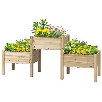 Outsunny 3 tier Raised Garden Bed w/ Three Elevated Wooden Planter Box