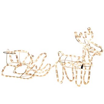 Outsunny 35inch LED Reindeer Sleigh Outdoor Christmas Standing Figure Decoration
