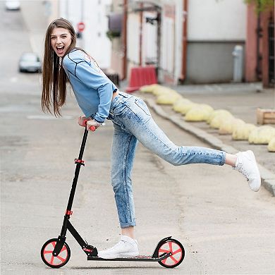 Foldable Kick Scooter W/ Adjustable Handlebars And Rear Wheel Brake For 12+