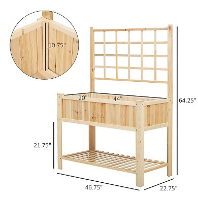 Outsunny 47inch x 23" x 64" Wooden Raised Garden Planter Bed with Rear Grid Wall