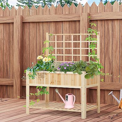 47" X 23" X 64" Wood Elevated Planter Box W/ Spacious Growing Area For Veggies