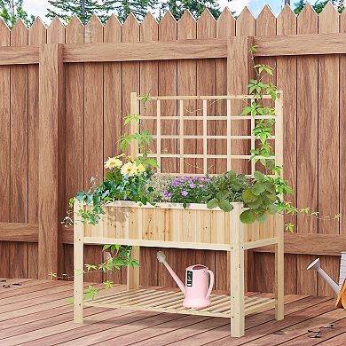 Outsunny 47inch x 23" x 64" Wooden Raised Garden Planter Bed with Rear Grid Wall