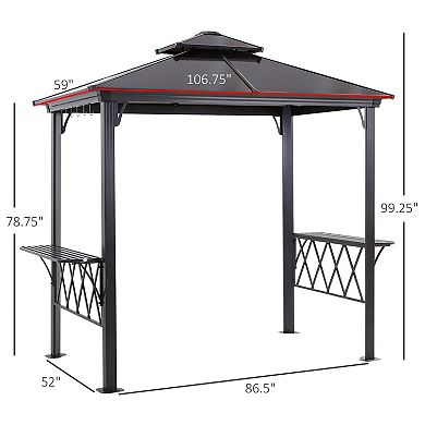 Outsunny 8.3ft Outdoor Double-tier Grill Canopy BBQ Gazebo w/ 2 Shelf, 6 Hooker
