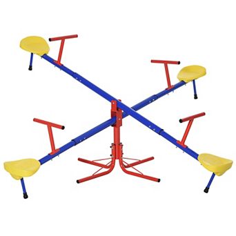Outsunny 4-Seat Teeter-Totter for Group Play, Kids Seesaw Playset Outdoor Activity Playground Equipment
