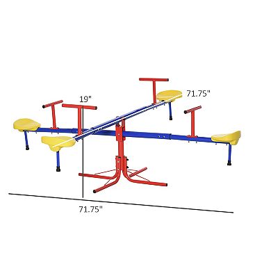 Outsunny Teeter Totter 4 Seat Outdoor Seesaw for Backyard Multiple Kids Playground Equipment Active Play