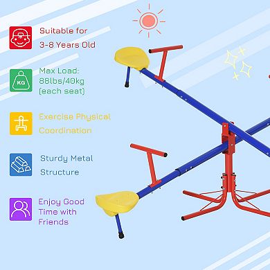 Outsunny 4-Seat Teeter-Totter for Group Play, Kids Seesaw Playset Outdoor Activity Playground Equipment