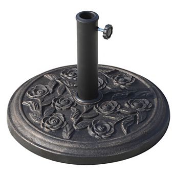 18" Round Decorative Cast Stone Umbrella Holder Base, 20 Lbs, Universal Coupler