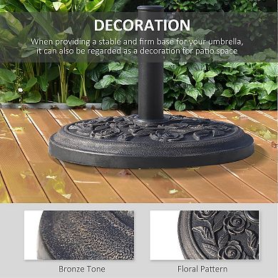 18" Round Decorative Cast Stone Umbrella Holder Base, 20 Lbs, Universal Coupler