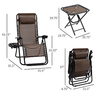 Zero Gravity Lounger Chair Folding Reclining Patio Chair W/ Side Table, Blue